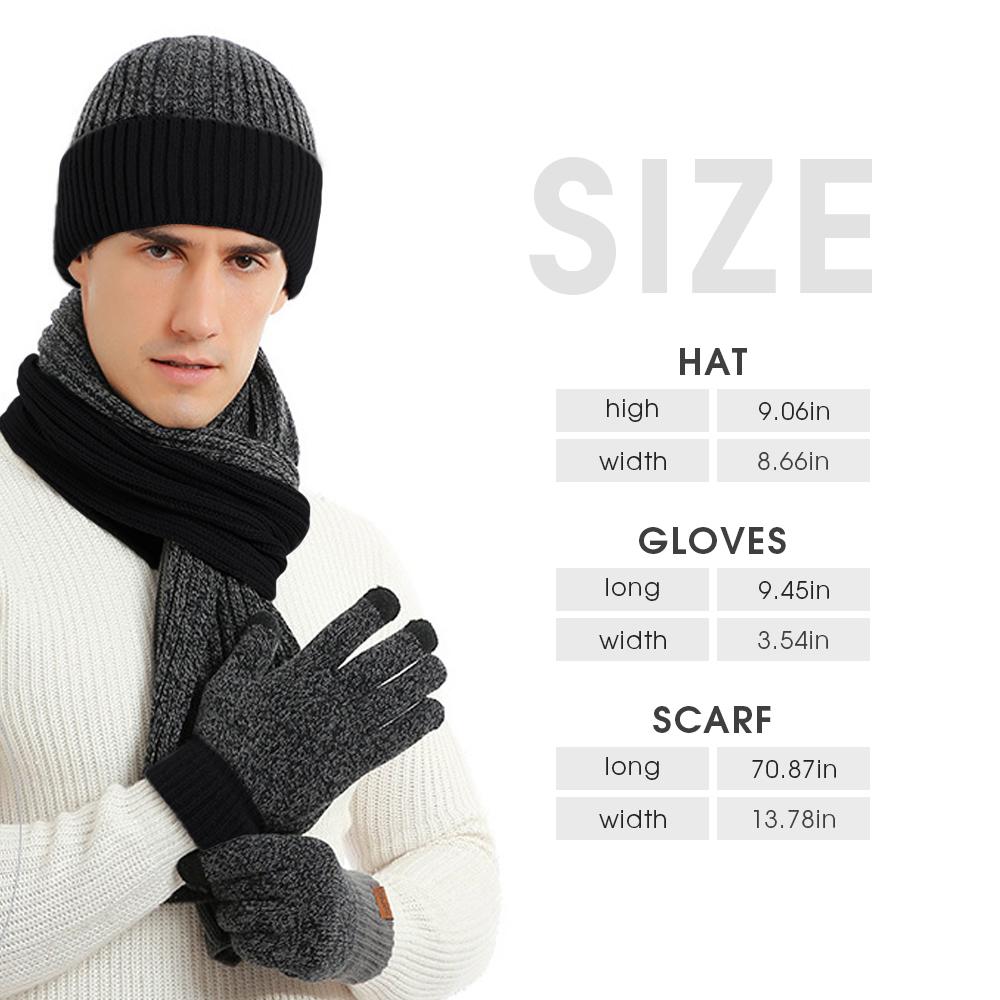 3Pcs Winter Scarf Hat Gloves Kit Beanie Hat & Long Scarf & Gloves Gift