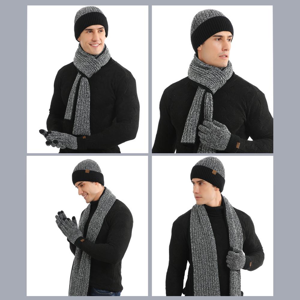 3Pcs Winter Scarf Hat Gloves Kit Beanie Hat & Long Scarf & Gloves Gift