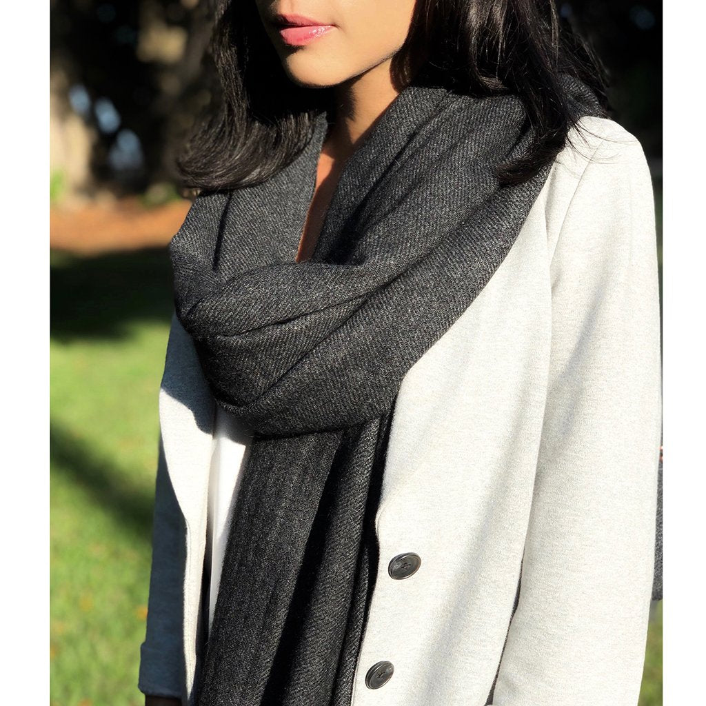 Charcoal Handloom  Cashmere Scarf